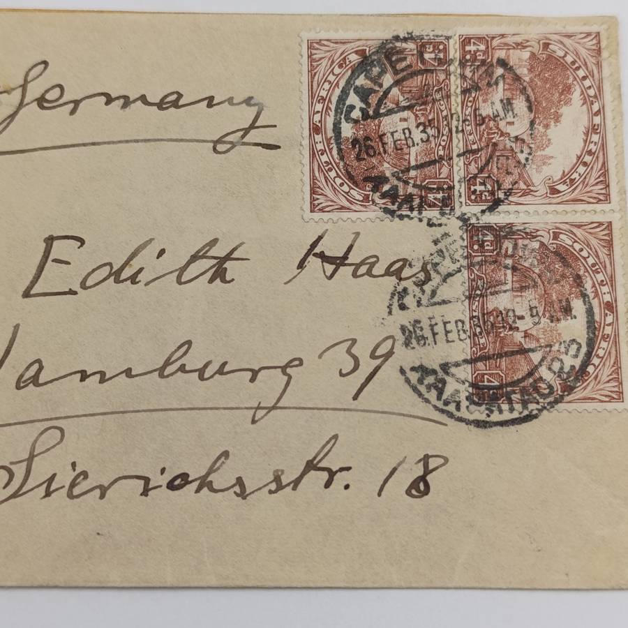 Air mail cover from Cape Town South Africa to Hamburg Germany 26 February 1935
