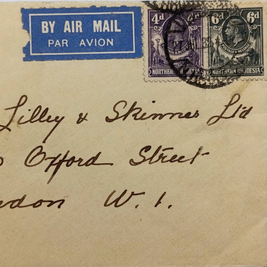 Airmail cover Northern Rhodesia to London with 2 Northern Rhodesia stamps cancelled 27 Jul 1932