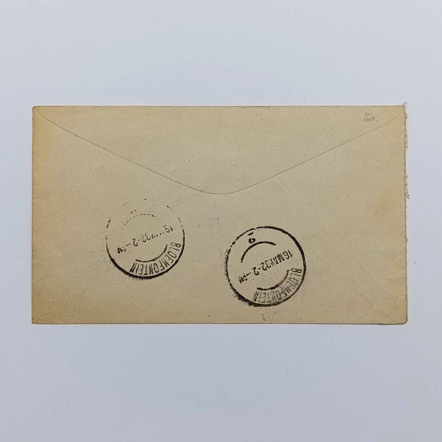 Airmail Cover Cape Town South Africa to Bloemfontein South Africa with block of 4 official stamps