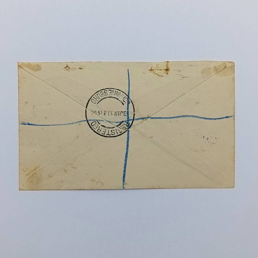 Registered airmail cover flown from Johannesburg to Durban 3 Jan 1933 with SACC 40 and SACC 47
