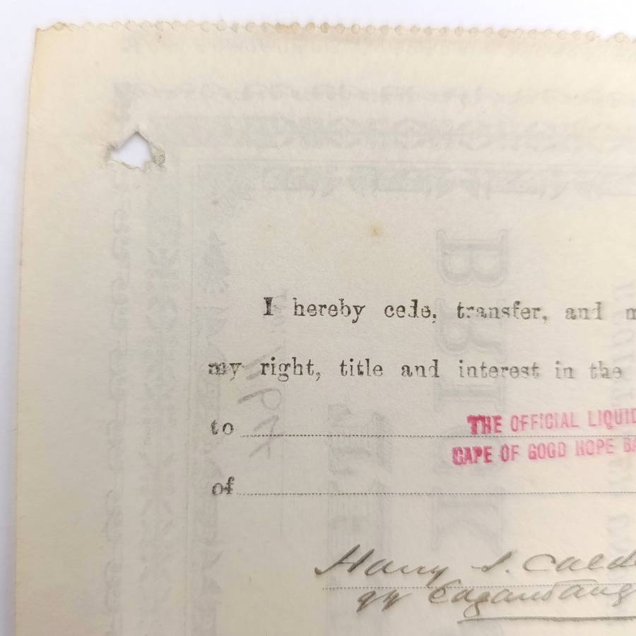Share certificate dated 7th of October 1889 for The Johannesburg Brick and Tile Company