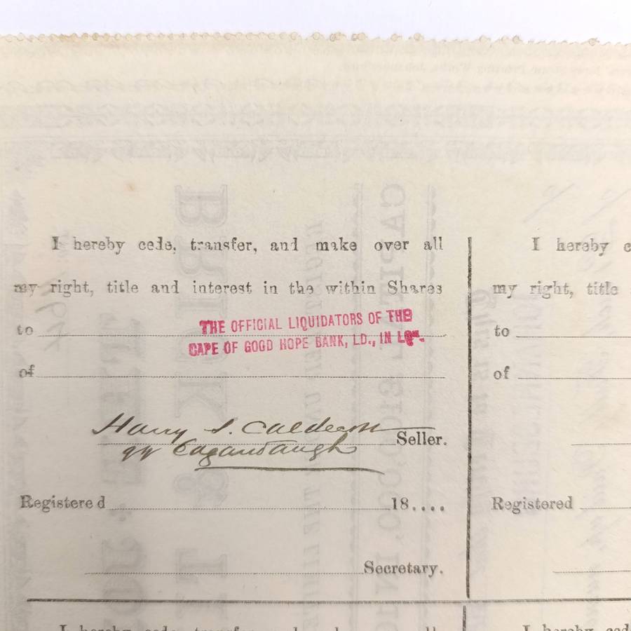 Share certificate dated 7th of October 1889 for The Johannesburg Brick and Tile Company