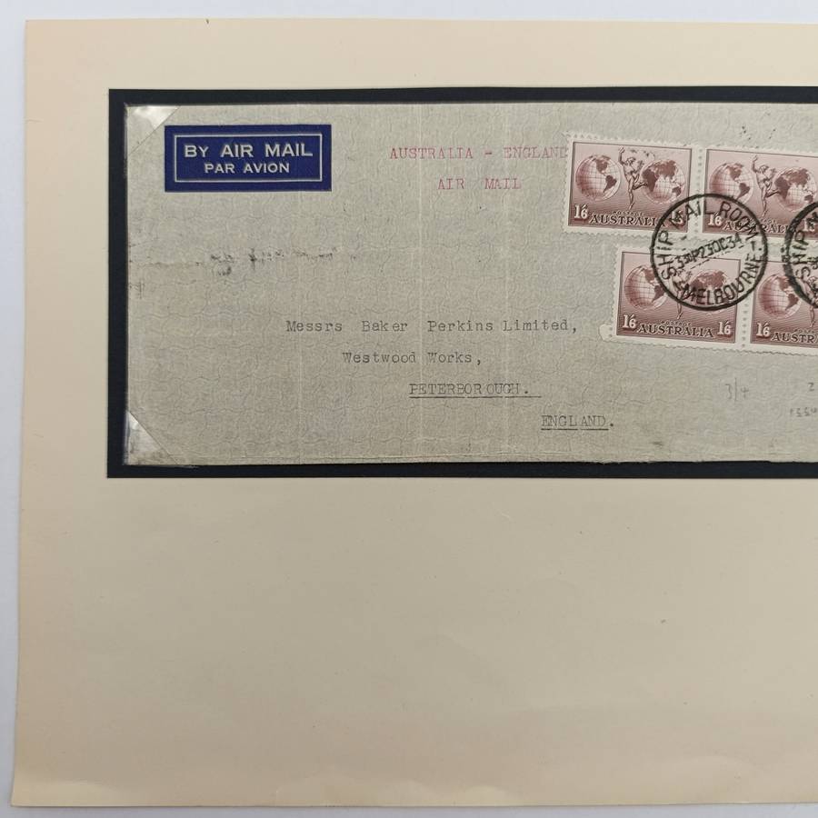 Original letter posted 23 October 1934 in Melbourne Australia in the ships mail room by Air mail