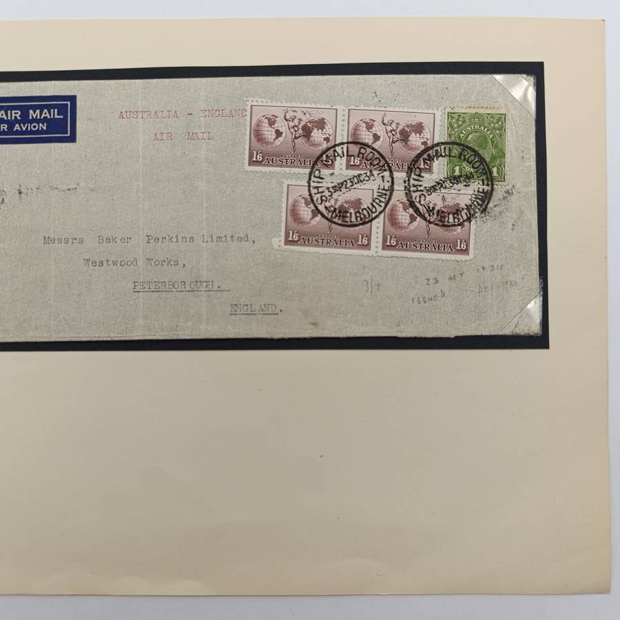 Original letter posted 23 October 1934 in Melbourne Australia in the ships mail room by Air mail