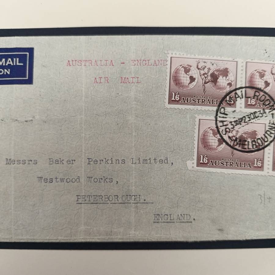 Original letter posted 23 October 1934 in Melbourne Australia in the ships mail room by Air mail