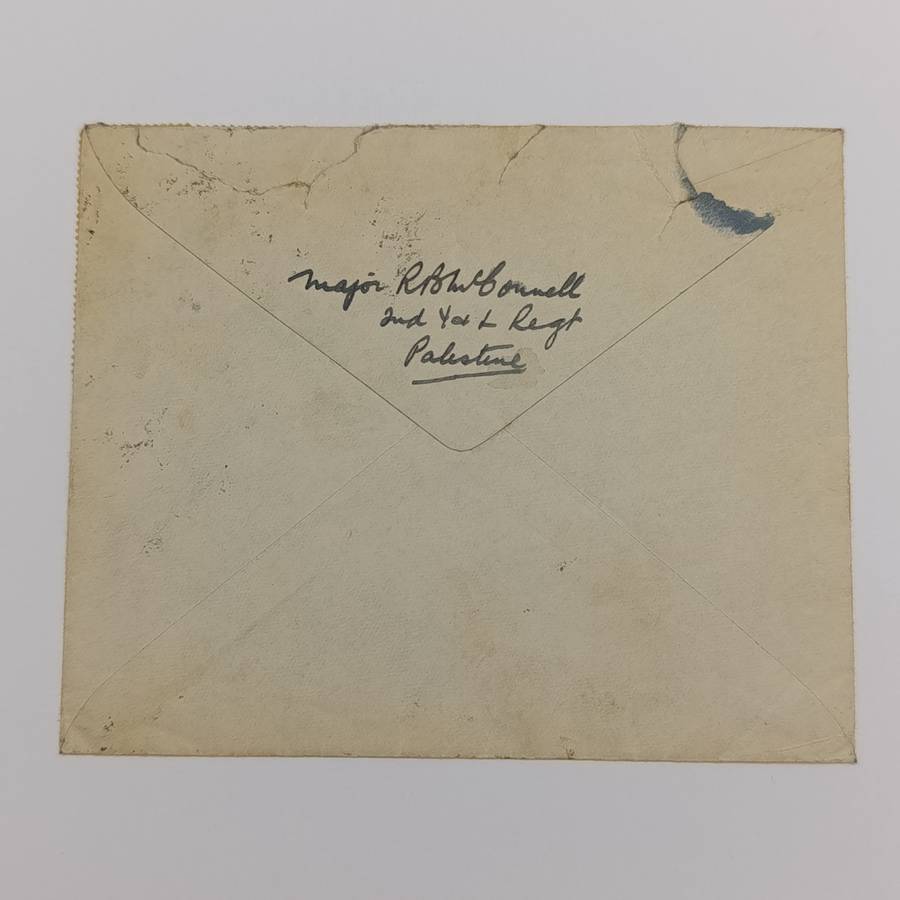 Postal cover from Jenin, Palestine to York, England with 6x 10 Mils Palestine vertical stamps