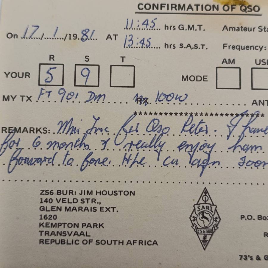 Jan Smuts Airport - Kempton Park 1981 QSL radio amateur card