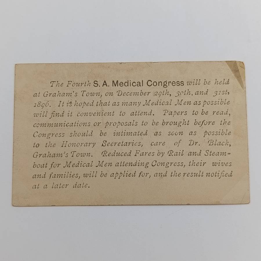 1896 Graham's Town medical congress postcard uprated with half penny stamp