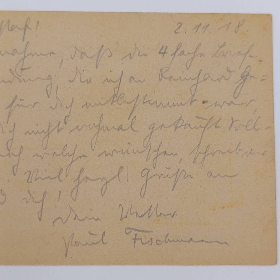 1918 WW1 Feldpostkarte sent by Paul Fischmann