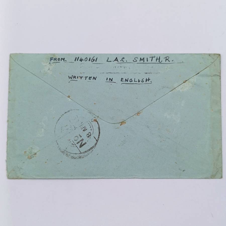 WW2 On Active Service cover to Pinelands, South Africa - with UNIT CENSOR W199 INDIA Rubber stamp