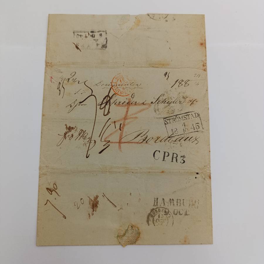 1845 Early letter from Arendat (Norway) to Bordeaux endorsed "Franco Hamburg"