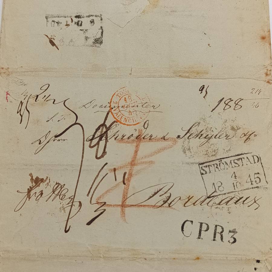 1845 Early letter from Arendat (Norway) to Bordeaux endorsed "Franco Hamburg"