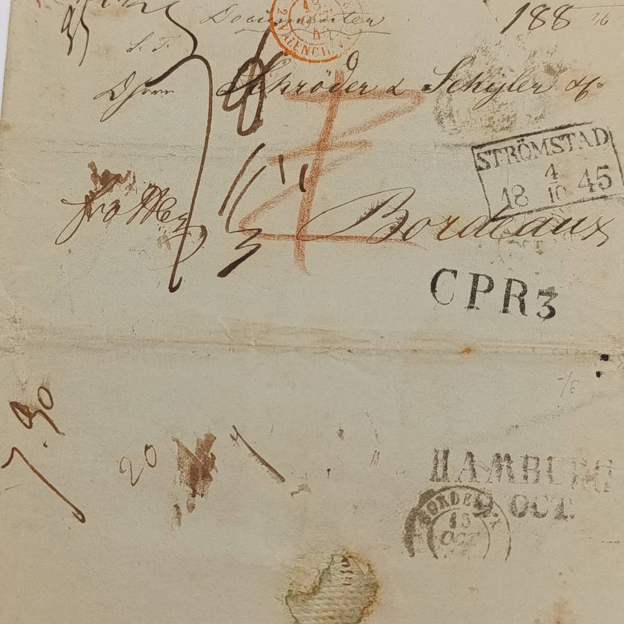 1845 Early letter from Arendat (Norway) to Bordeaux endorsed "Franco Hamburg"