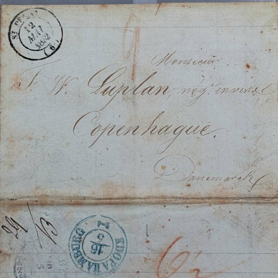 1852 Letter from St Peray (France) to Copenhagen forwarded through the Danish Post office in Hamburg