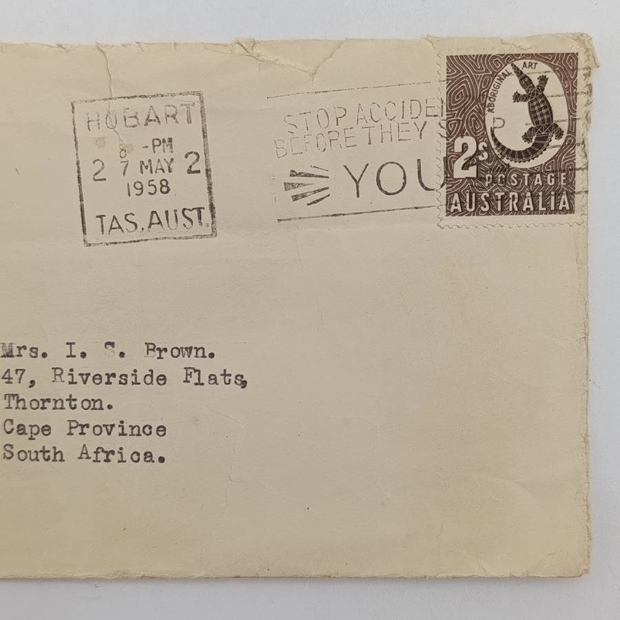 Postal History 1958 letter from Hobart, Australia to Thornton
