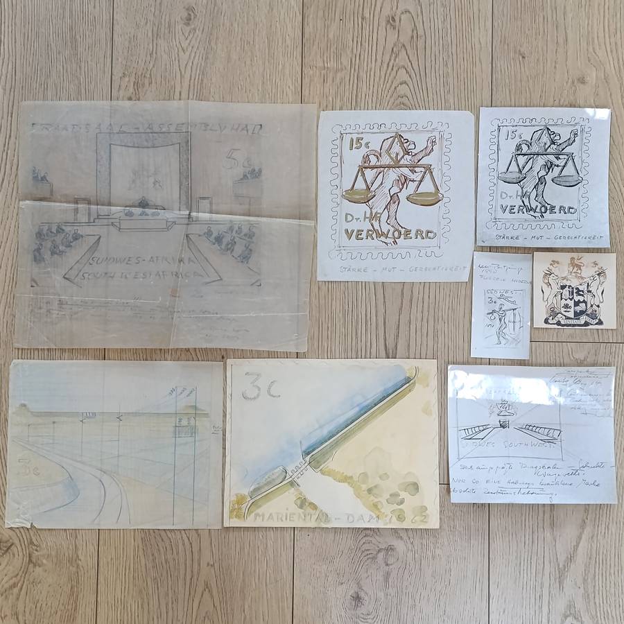 Lot of artist impression for stamps of South West Africa done in a period of 1962-1964