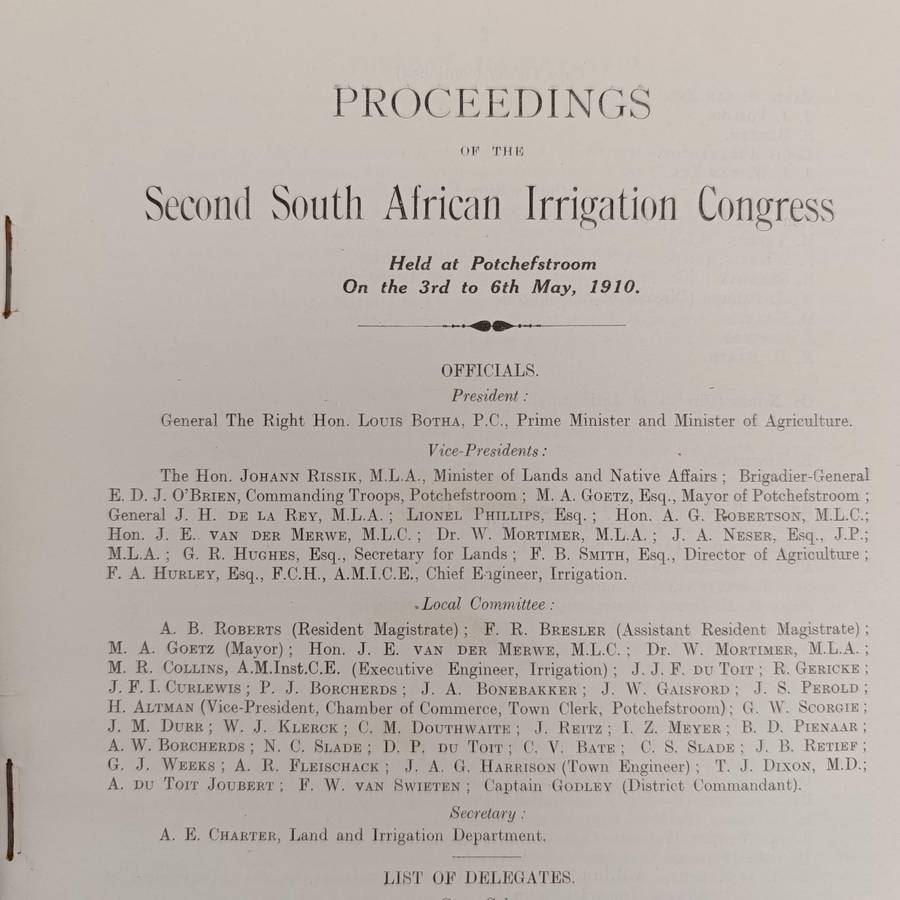 1910 Report of the Second South African irrigation congress including various sub reports
