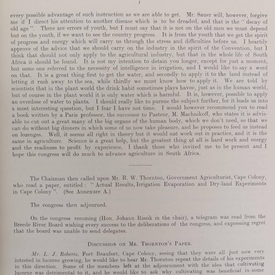 1910 Report of the Second South African irrigation congress including various sub reports