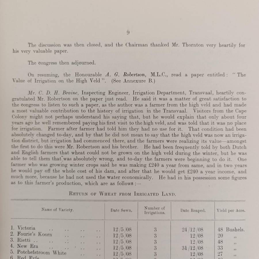 1910 Report of the Second South African irrigation congress including various sub reports