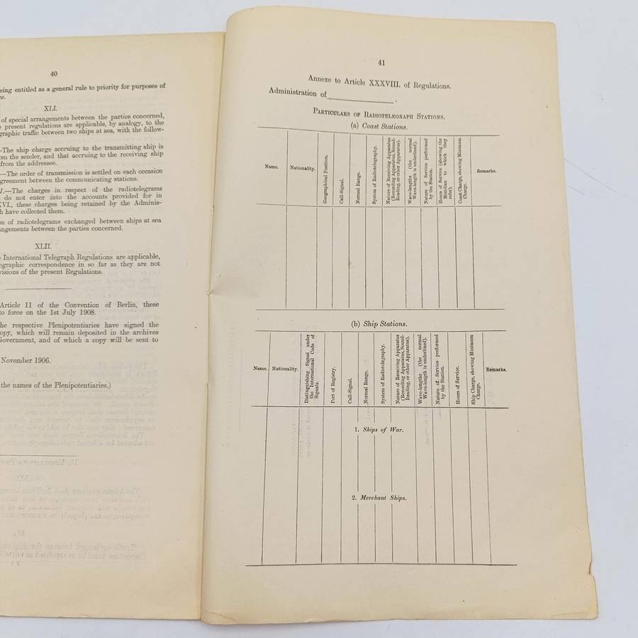 1906 Radiotelegraphic Convention document ordered by the House of Commons and signed at Berlin 1906