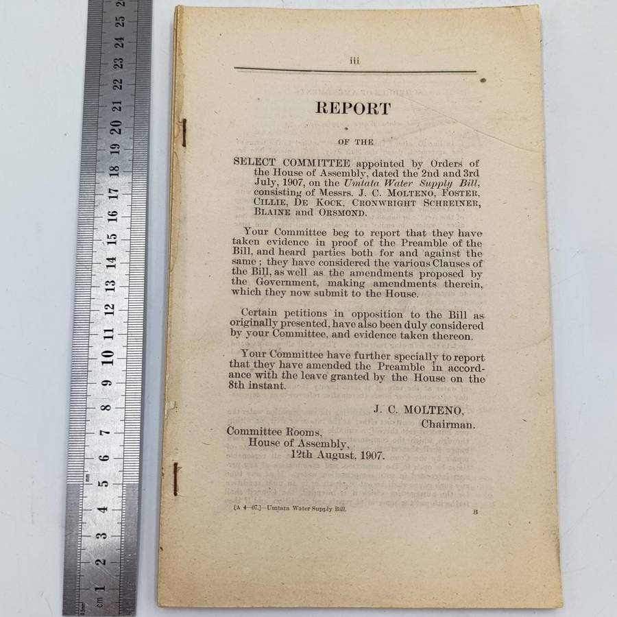1907 Report of the Select commitee on the Umtata water supply Bill - no cover