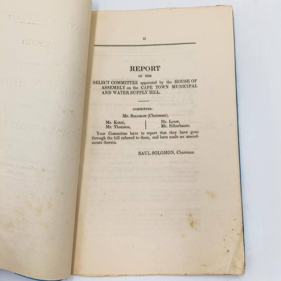 Cape of Good Hope 1861 Report of the Select committee on the Municipal and Water supply Bill