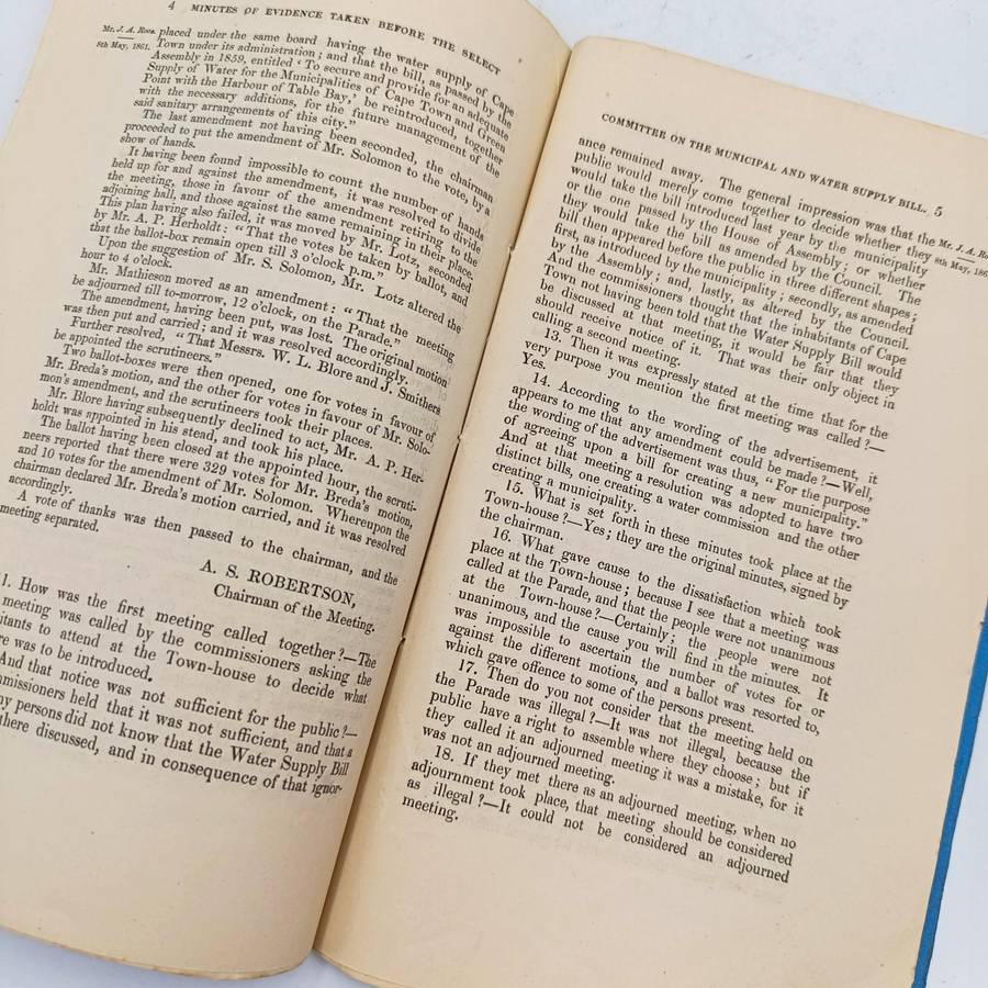 Cape of Good Hope 1861 Report of the Select committee on the Municipal and Water supply Bill