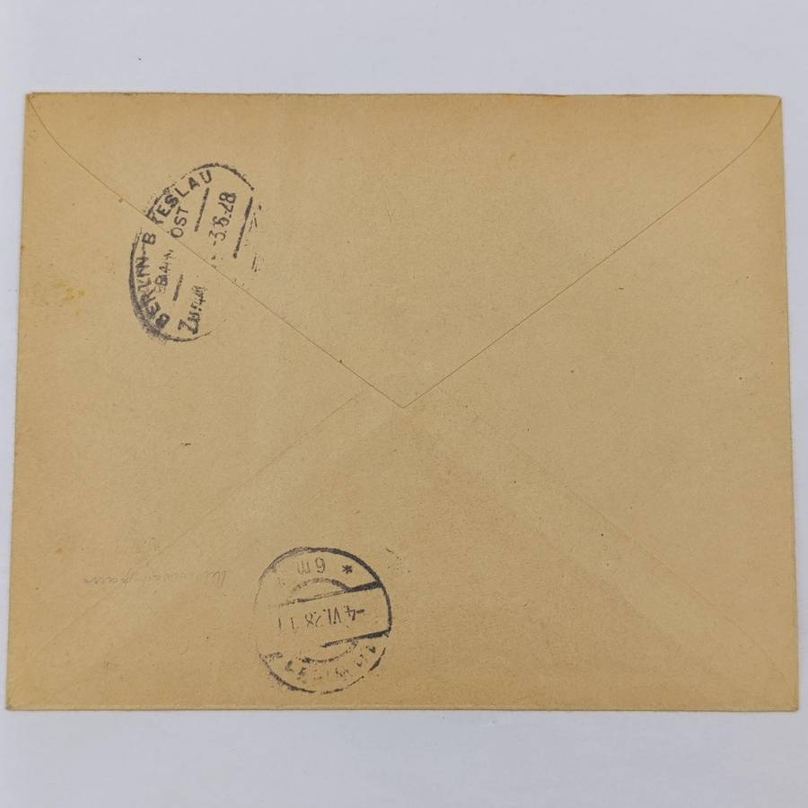 Postal Cover Riga, Latvia to Vienna, Austria with 6 triangular Latvian stamps cancelled 2 June 1928