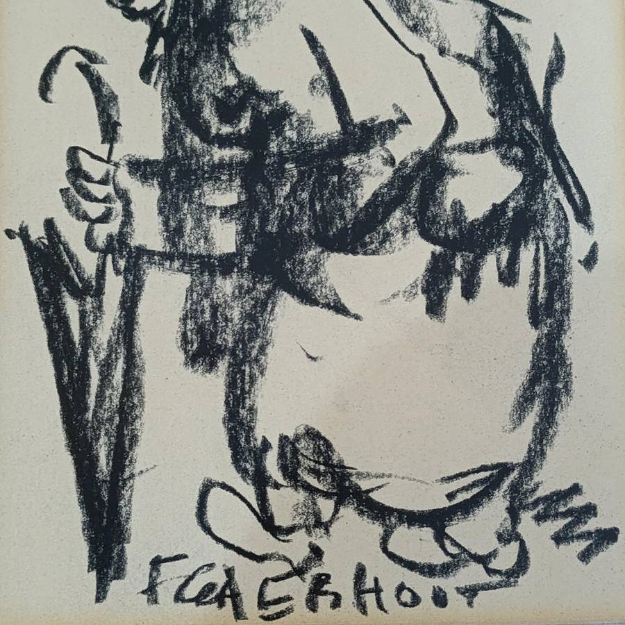 Original Frans Claerhout charcoal painting in frame