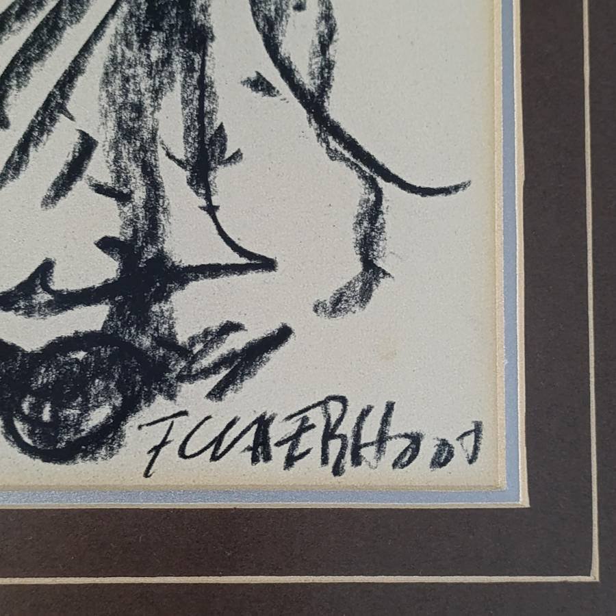Original Frans Claerhout charcoal painting in frame