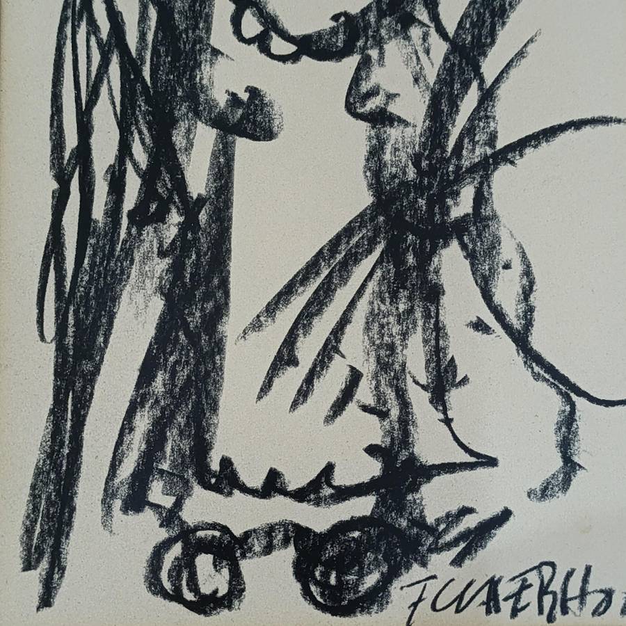 Original Frans Claerhout charcoal painting in frame