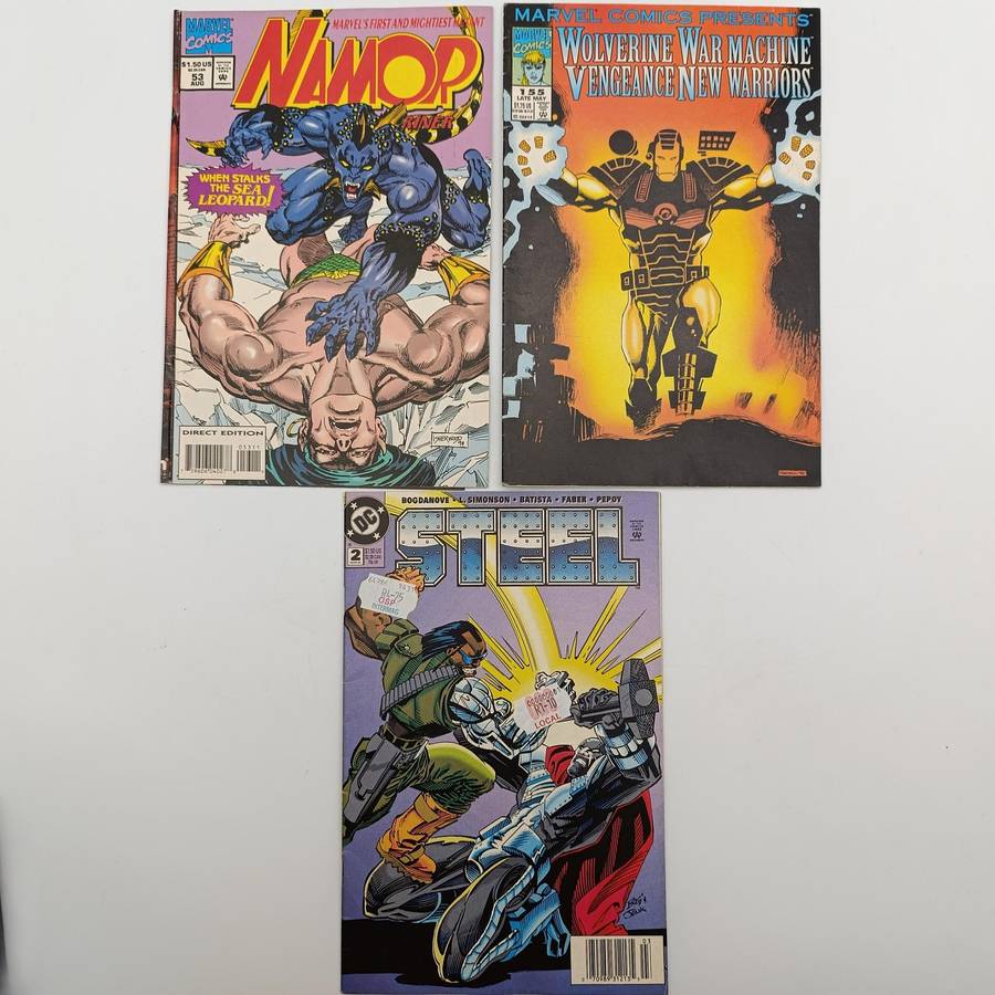Lot of 3 vintage Marvel and DC comics - 1994 issues - Steel, Wolverine, Namor