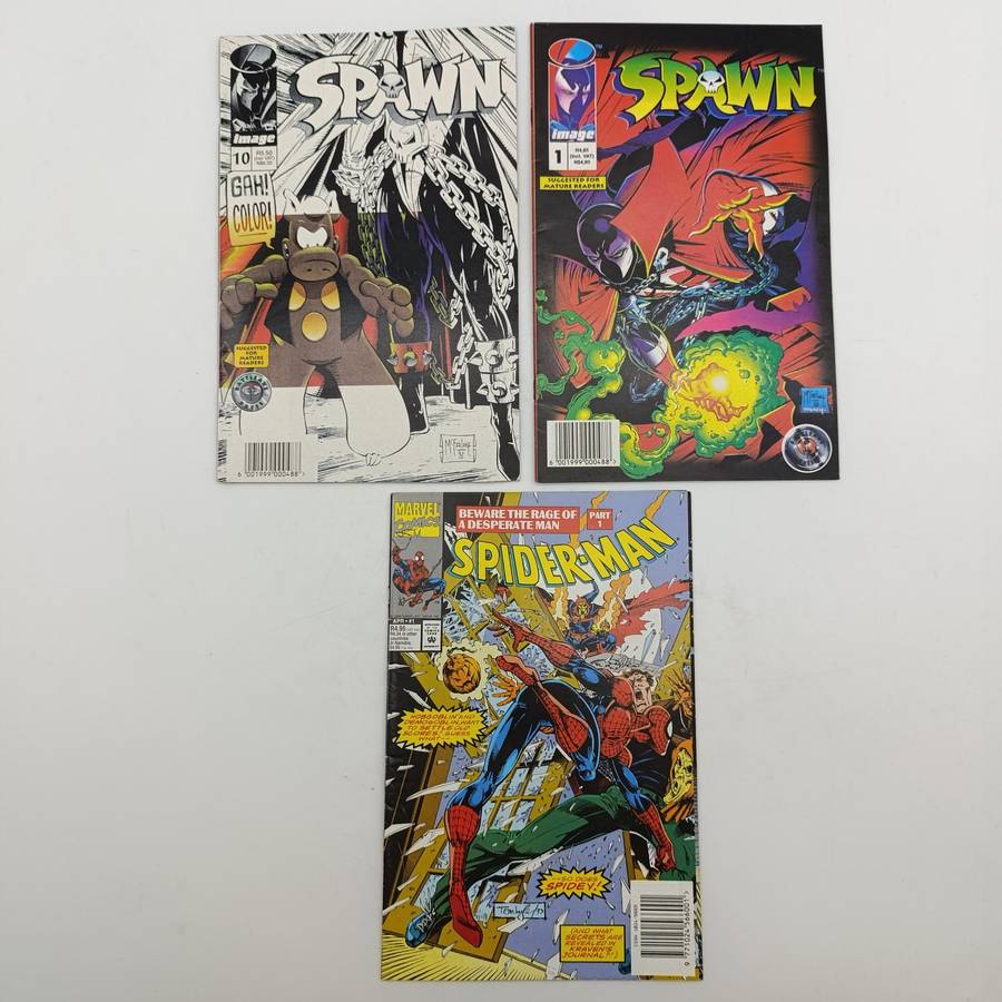 Lot of 3 vintage comics - 1995 South African issue: Spiderman 1 Spawn 1 Spawn 10