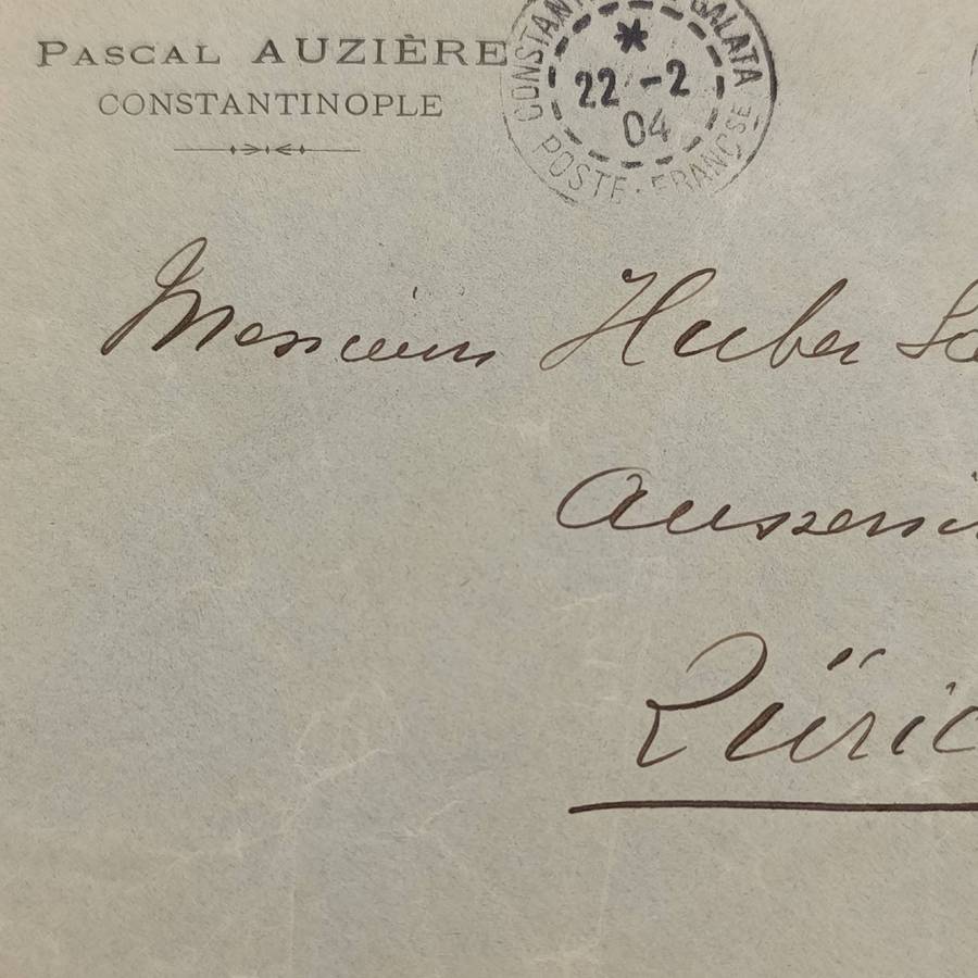 Letter front posted Constantinople, France 22-2-1904 with 25c French stamp