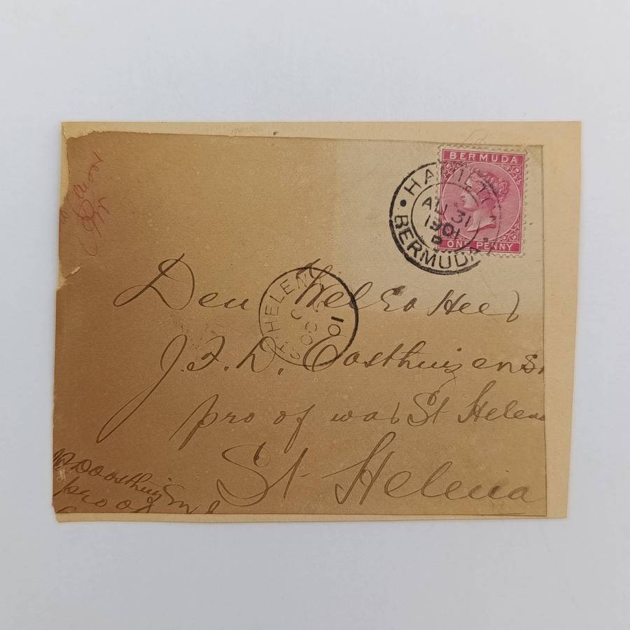 Pair of Boer War POW cover stuck back to back one from Bermuda 1901 to JFD Oosthuizen St Helena