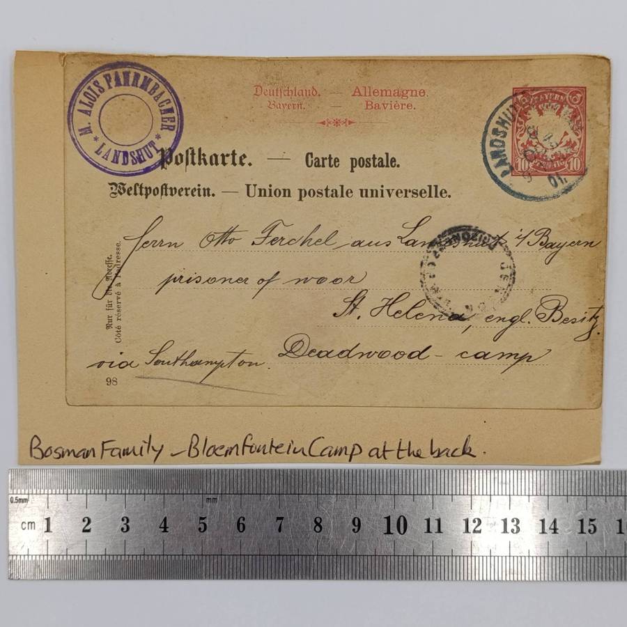 Boer War Photo of the Bosman family at the woman's camp Bloemfontein - at the back postcard posted