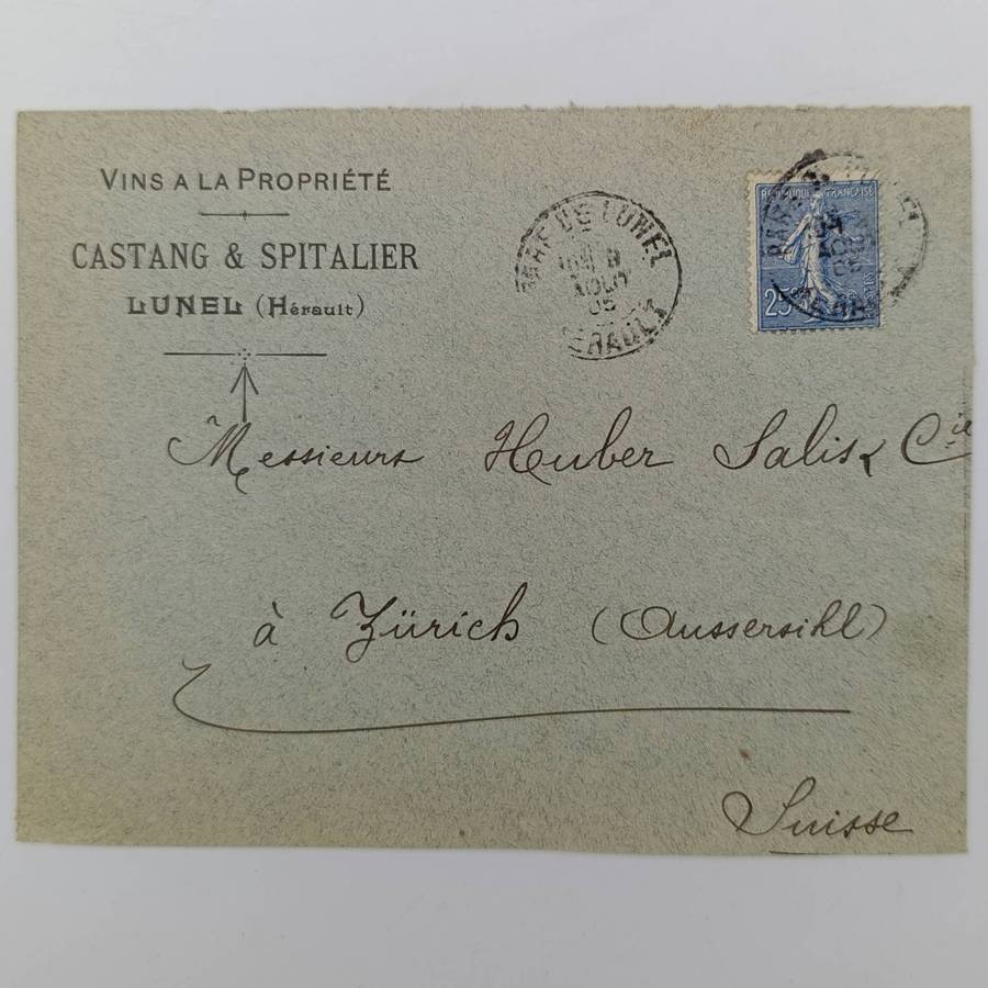 Postal Front France to Zurich, Switzerland with 25c French stamp cancelled 1905