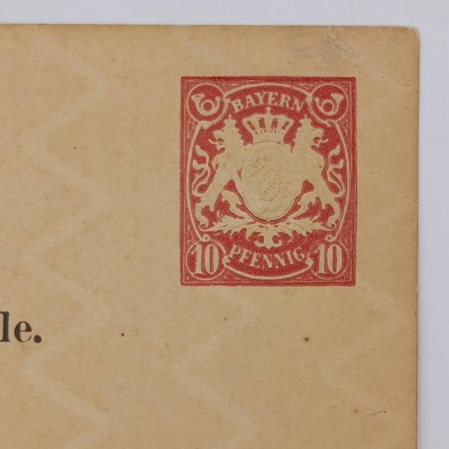 late 1800's Bayern postcard with pre printed 10 pfennig postage and watermarked. - unused