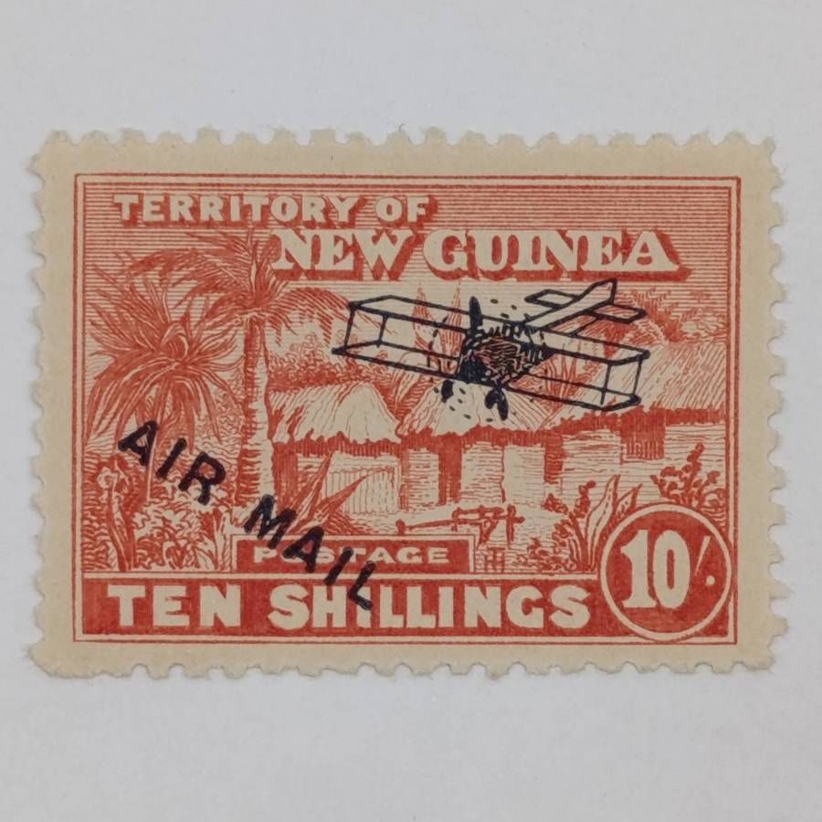 New Guinea ten shilling airmail stamp - mounted mint