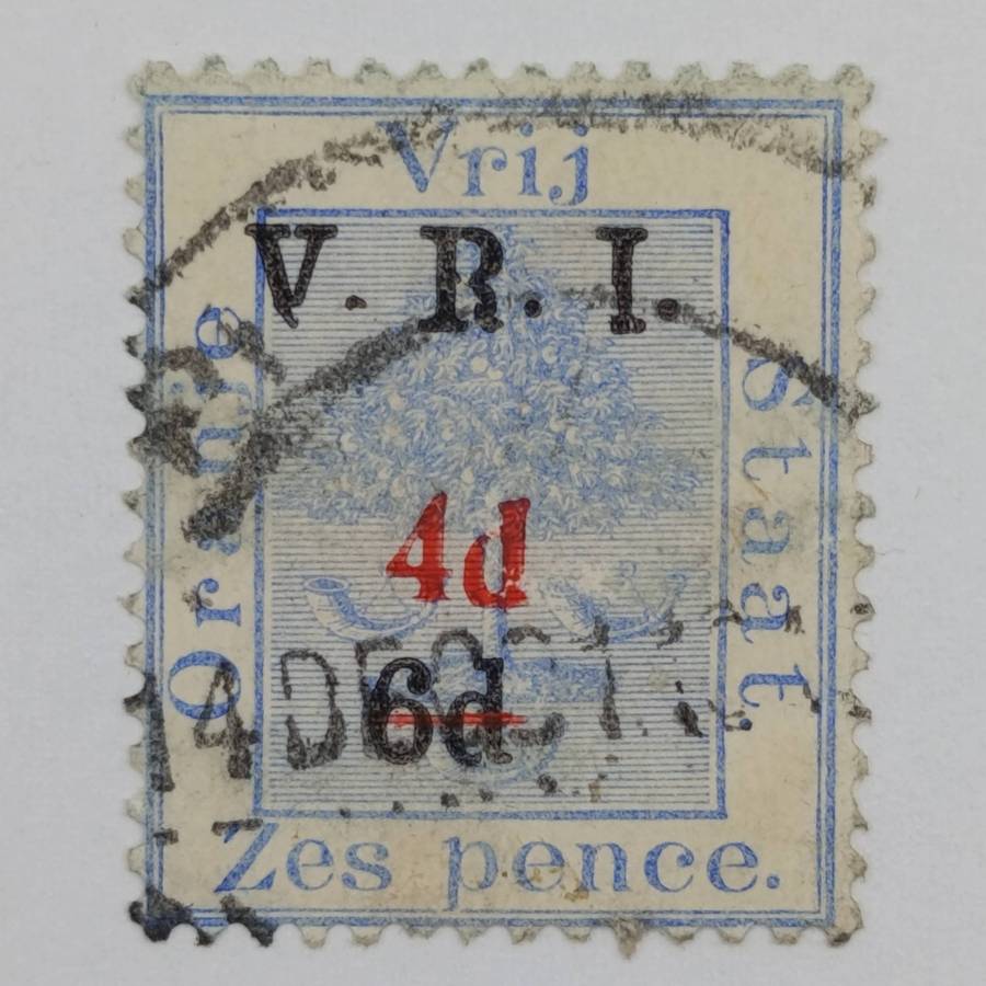 1902 Oranje Vrij Staat 6d overstamped 4d SG 13bc, SG13bca, SG13ba Thick V, Invented I, No stop after