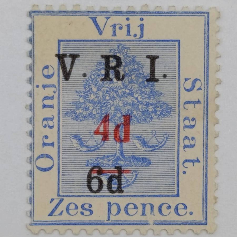 1902 Oranje Vrij Staat 6d overstamped 4d SG 13bc, SG13bca, SG13ba Thick V, Invented I, No stop after