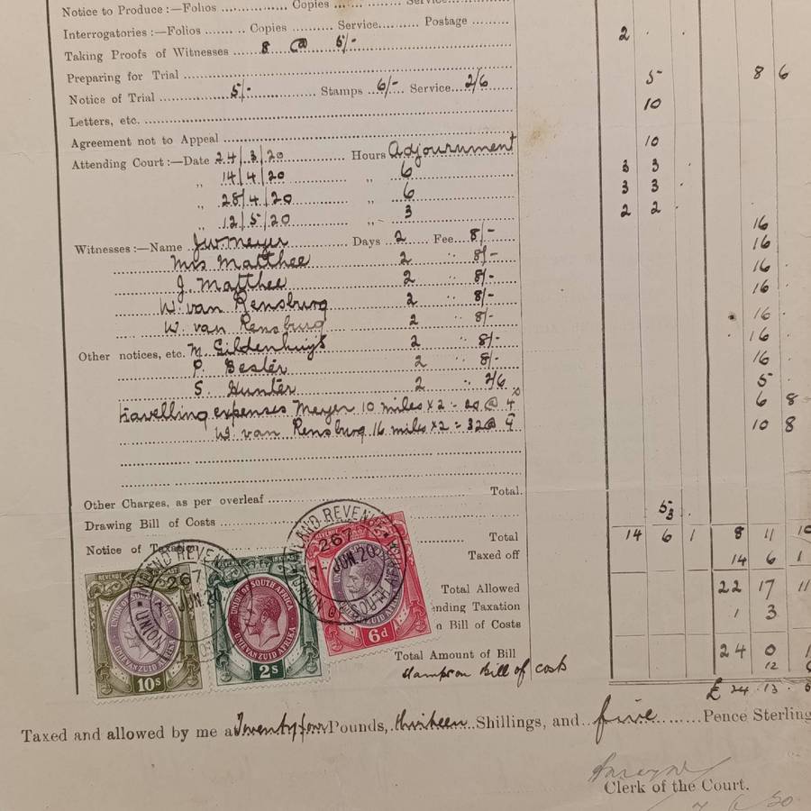Union of South Africa 1920 Warrant of execution against property between plaintiff Jan Matthee