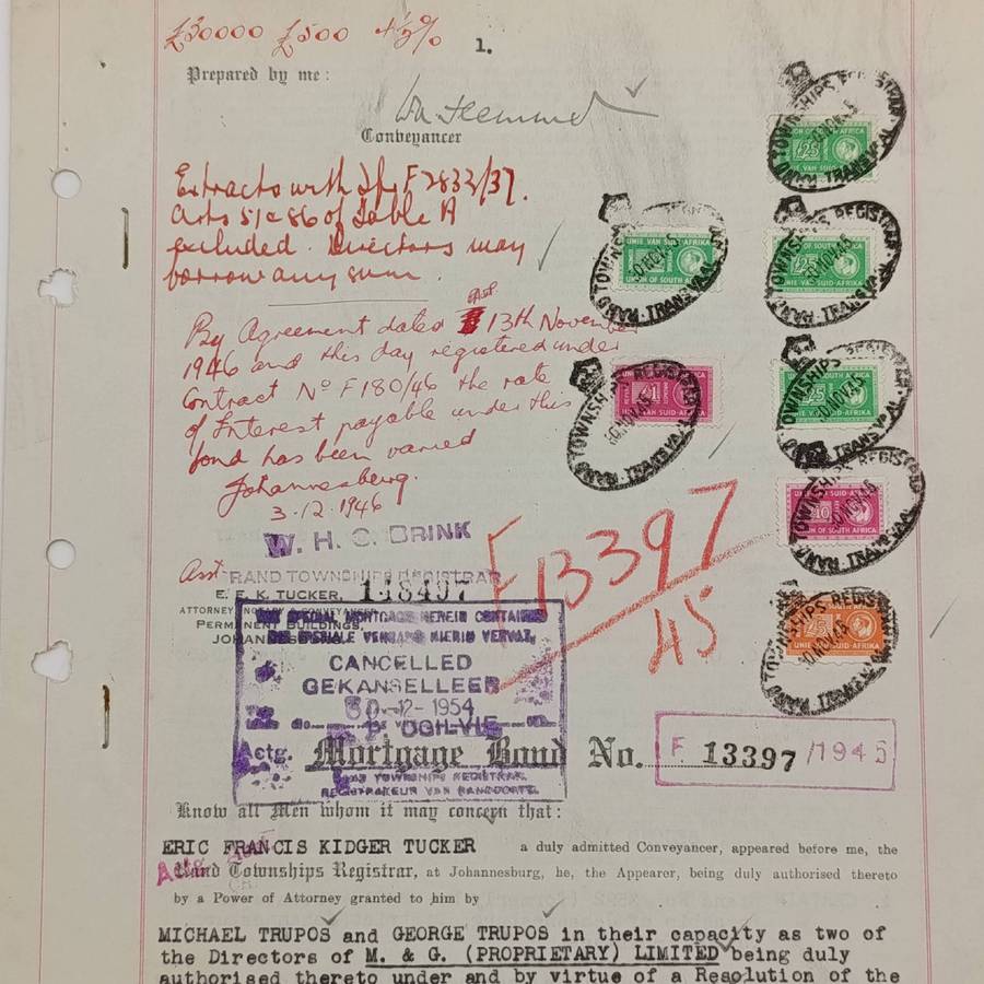 1945 Mortgage bond with small wartime revenue stamps - a 30000 pound Ivan by the SA Perm mutual