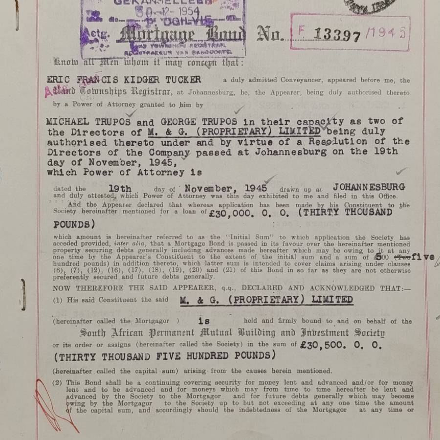 1945 Mortgage bond with small wartime revenue stamps - a 30000 pound Ivan by the SA Perm mutual