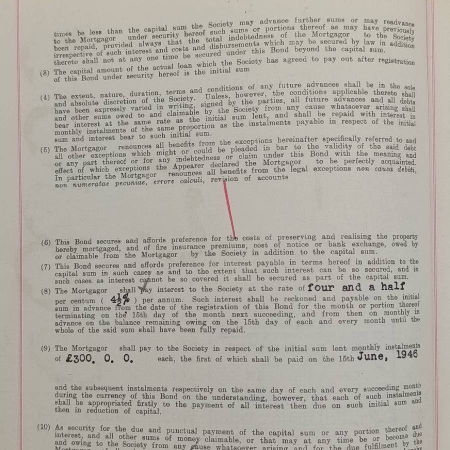 1945 Mortgage bond with small wartime revenue stamps - a 30000 pound Ivan by the SA Perm mutual
