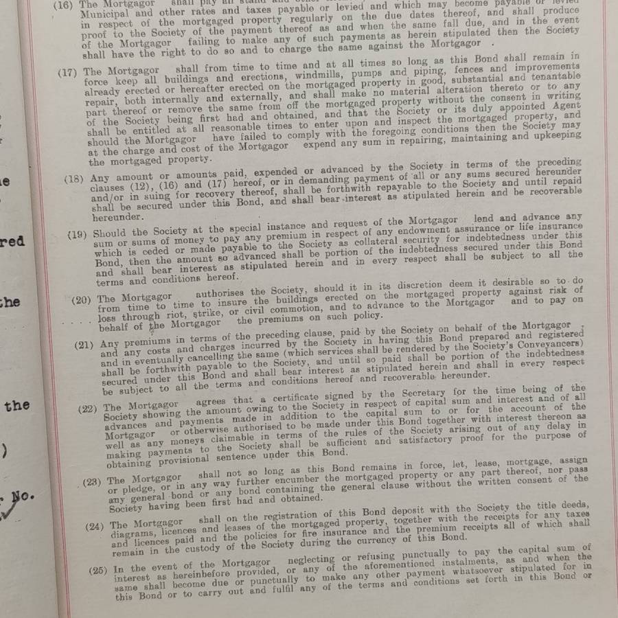 1945 Mortgage bond with small wartime revenue stamps - a 30000 pound Ivan by the SA Perm mutual