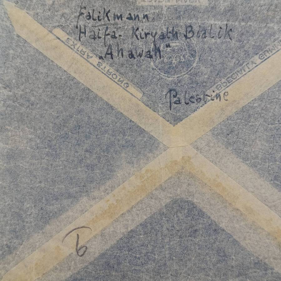 WW2 Airmail Cover - opened by censor - 4 palestine stamps - posted to Doorn fontein, South Africa