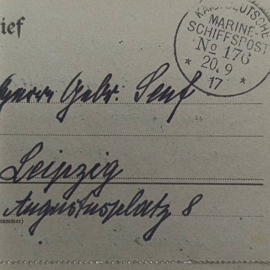 WW1 Marine Sciffspost no 1917 to Leipzig, Germany - Posted on the SMS Bosnia