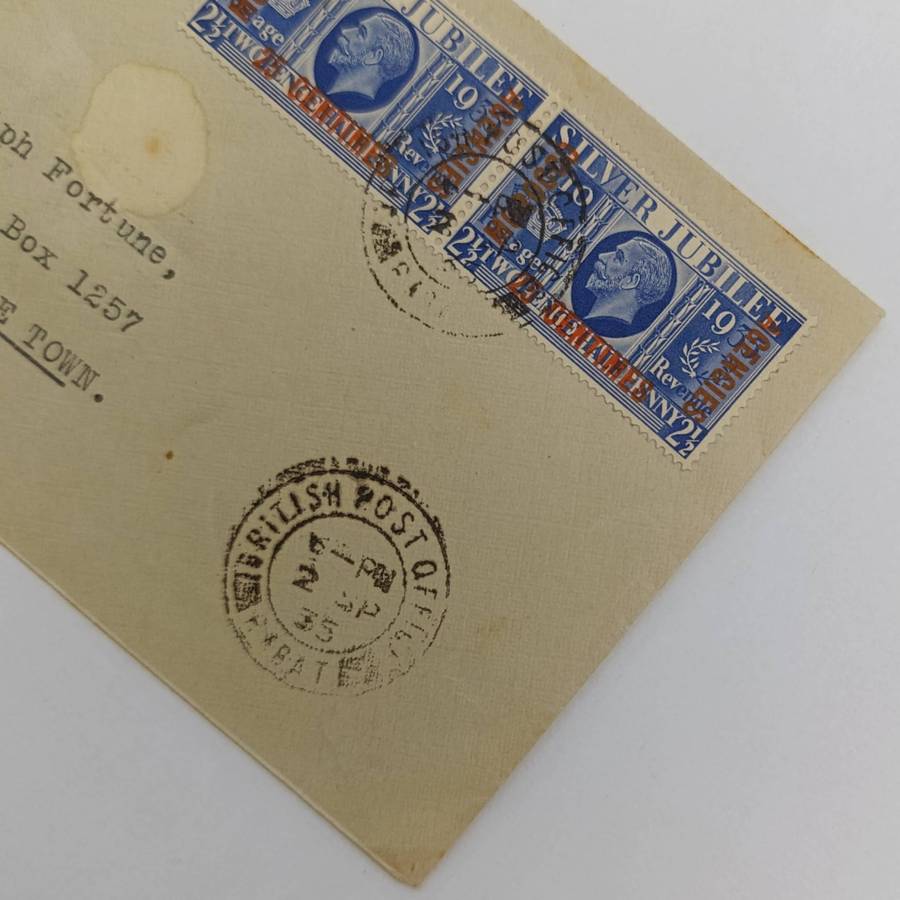 Letter posted 2 Sept 1935 with 4x Georges silver jubilee stamps over stamped Morocco Agencies