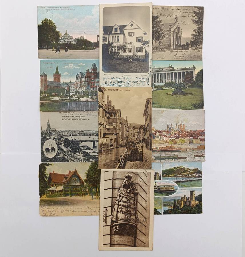 Lot of 11 German Postcards used 1910 to 1920 - Five sent to South Africa